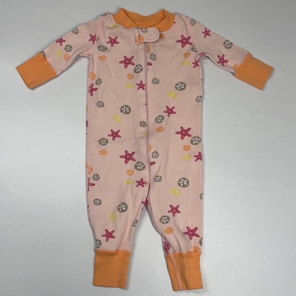 Hanna Andersson Zip One Piece Baby Outfit Sea Theme Shells Ocean 0-6mo